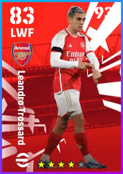 Leandro Trossard eFootball 2026 player card — 83 OVR LWF