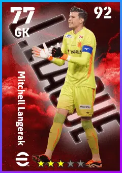 Mitchell Langerak eFootball 2026 player card — 77 OVR GK