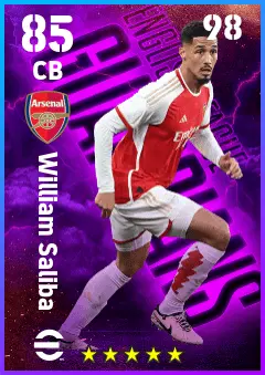 William Saliba eFootball 2026 player card — 85 OVR CB