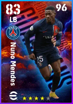 Nuno Mendes eFootball 2026 player card — 83 OVR LB