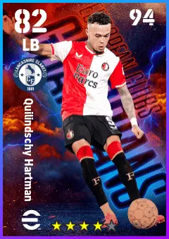 Quilindschy Hartman eFootball 2026 player card — 82 OVR LB