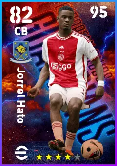 Jorrel Hato eFootball 2026 player card — 82 OVR CB