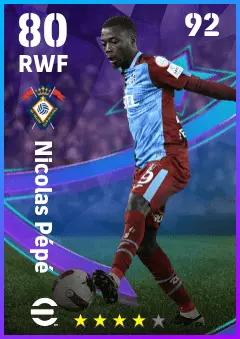 Nicolas Pepe eFootball 2026 player card — 80 OVR RWF