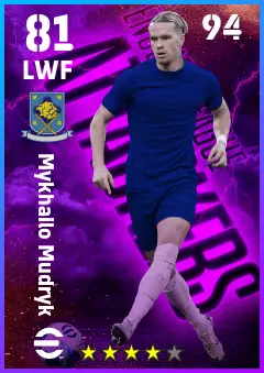 Mykhailo Mudryk eFootball 2026 player card — 81 OVR LWF