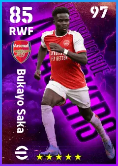 Bukayo Saka eFootball 2026 player card — 85 OVR RWF