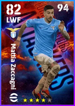 Mattia Zaccagni eFootball 2026 player card — 82 OVR LWF