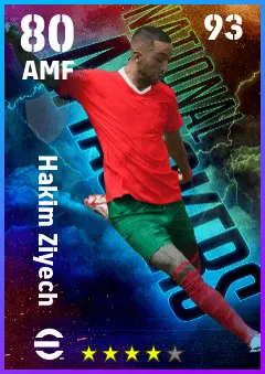 Hakim Ziyech eFootball 2026 player card — 80 OVR AMF