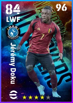 Jeremy Doku eFootball 2026 player card — 84 OVR LWF