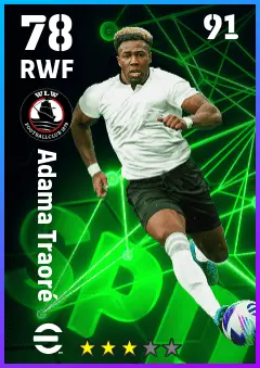 Adama Traore eFootball 2026 player card — 78 OVR RWF