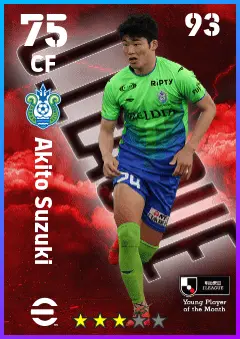 Akito Suzuki eFootball 2026 player card — 75 OVR CF