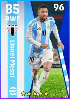 Lionel Messi eFootball 2026 player card — 85 OVR RWF