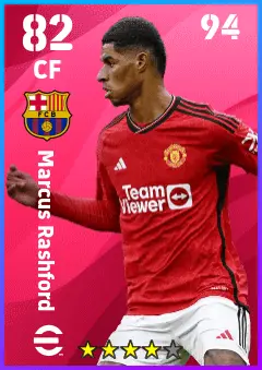 Marcus Rashford eFootball 2026 player card — 82 OVR CF