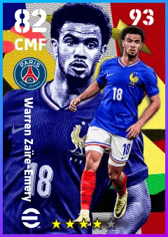 Warren Zaire-Emery eFootball 2026 player card — 82 OVR CMF