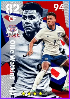 Ollie Watkins eFootball 2026 player card — 82 OVR CF