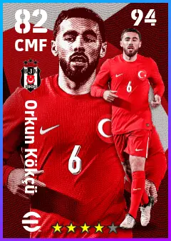 Orkun Kokcu eFootball 2026 player card — 82 OVR CMF