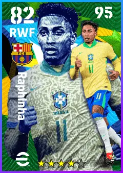 Raphinha eFootball 2026 player card — 82 OVR RWF