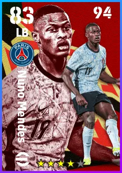 Nuno Mendes eFootball 2026 player card — 83 OVR LB
