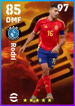 Rodri eFootball 2026 player card — 85 OVR DMF