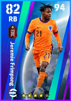Jeremie Frimpong eFootball 2026 player card — 82 OVR RB
