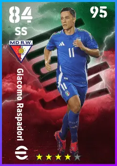Giacomo Raspadori eFootball 2026 player card — 84 OVR SS