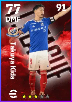 Takuya Kida eFootball 2026 player card — 77 OVR DMF