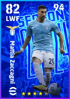 Mattia Zaccagni eFootball 2026 player card — 82 OVR LWF