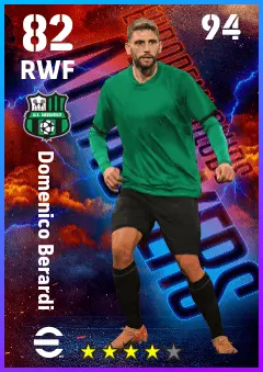 Domenico Berardi eFootball 2026 player card — 82 OVR RWF