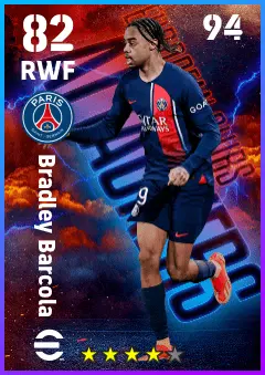 Bradley Barcola eFootball 2026 player card — 82 OVR RWF