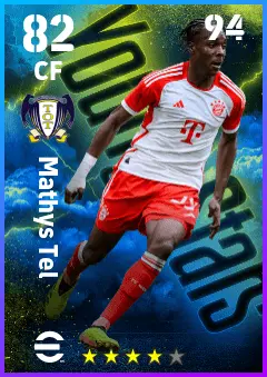 Mathys Tel eFootball 2026 player card — 82 OVR CF