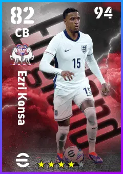 Ezri Konsa eFootball 2026 player card — 82 OVR CB