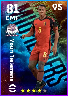 Youri Tielemans eFootball 2026 player card — 81 OVR CMF
