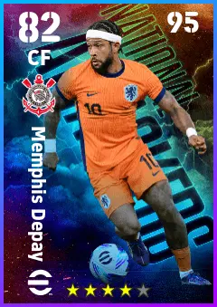 Memphis Depay eFootball 2026 player card — 82 OVR CF