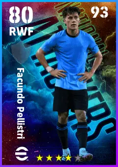 Facundo Pellistri eFootball 2026 player card — 80 OVR RWF