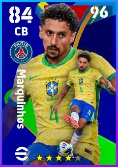 Marquinhos eFootball 2026 player card — 84 OVR CB