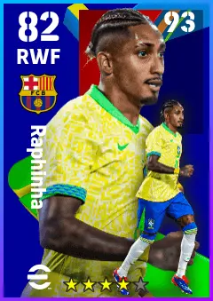 Raphinha eFootball 2026 player card — 82 OVR RWF