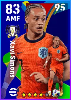 Xavi Simons eFootball 2026 player card — 83 OVR AMF