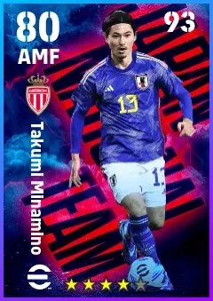 Takumi Minamino eFootball 2026 player card — 80 OVR AMF