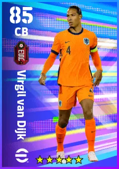 Virgil van Dijk eFootball 2026 player card — 85 OVR CB
