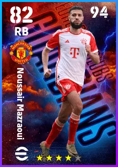 Noussair Mazraoui eFootball 2026 player card — 82 OVR RB