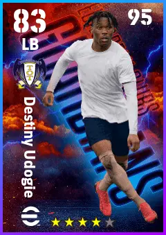 Destiny Udogie eFootball 2026 player card — 83 OVR LB