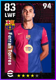 Ferran Torres eFootball 2026 player card — 83 OVR LWF