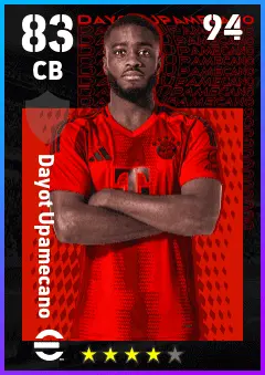 Dayot Upamecano eFootball 2026 player card — 83 OVR CB