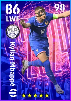 Kylian Mbappe eFootball 2026 player card — 86 OVR LWF