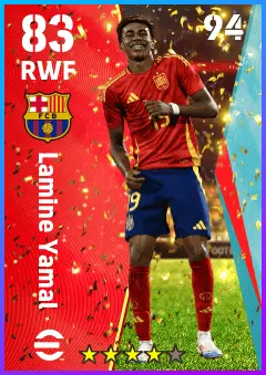 Lamine Yamal eFootball 2026 player card — 83 OVR RWF