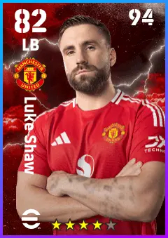 Luke Shaw eFootball 2026 player card — 82 OVR LB