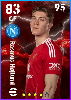 Rasmus Hojlund eFootball 2026 player card — 83 OVR CF