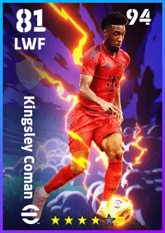 Kingsley Coman eFootball 2026 player card — 81 OVR LWF