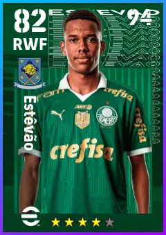 Estevao eFootball 2026 player card — 82 OVR RWF