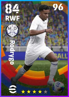 Rodrygo eFootball 2026 player card — 84 OVR RWF