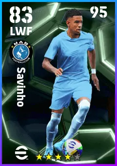 Savinho eFootball 2026 player card — 83 OVR LWF